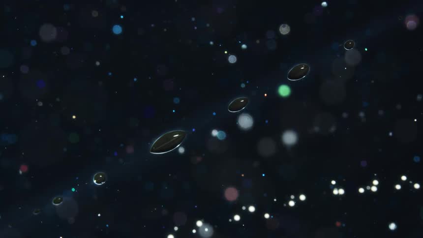 Visual art of dark planets created by a liquid ribbon in outer space
