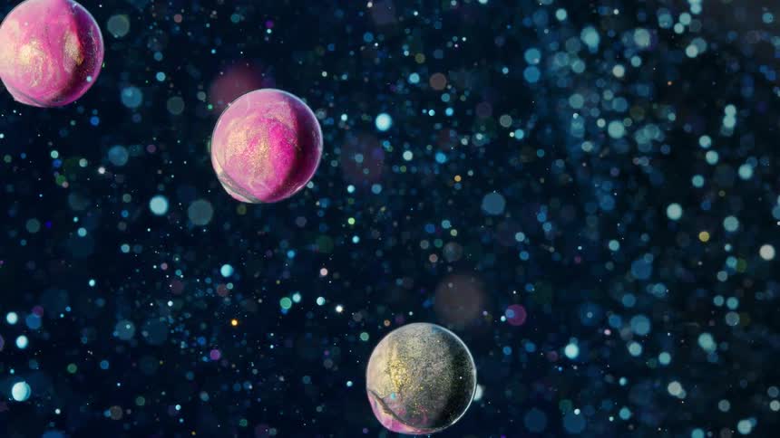 formation of planets crossing the screen in outer space