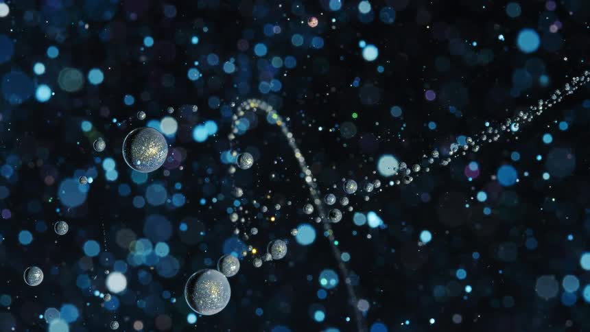 The view of the outer space at night time with tiny planets in formation