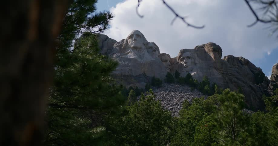 A view from below of mount rushmore