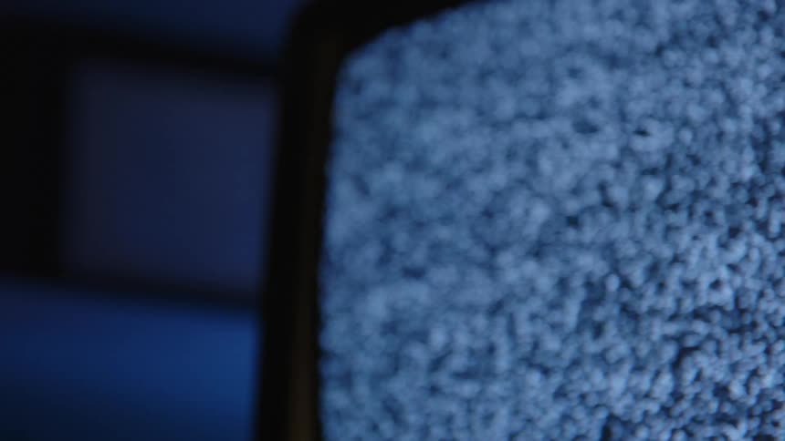 Close up view of a television with no signal