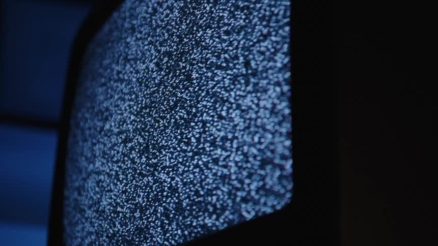 Close up view of a television with static
