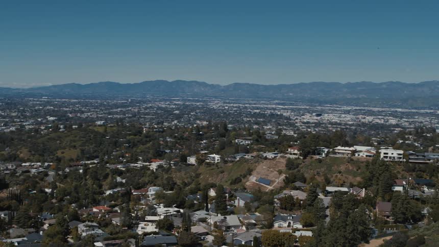 Aerial view of a suburban city during the spring time