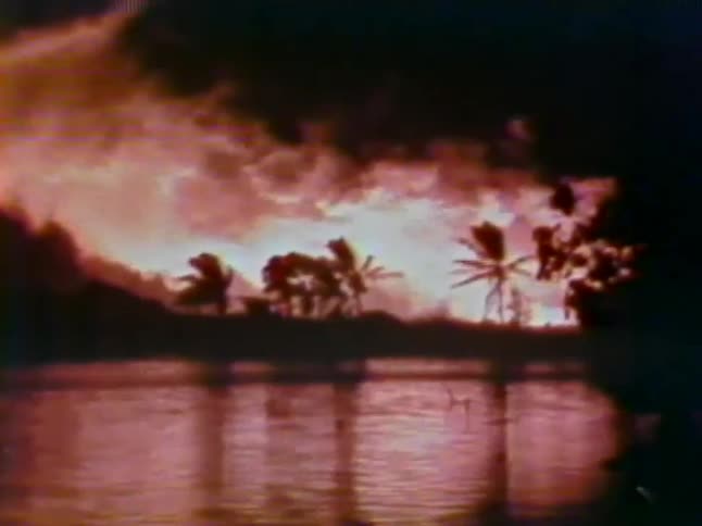 A fire is blazing past the waters