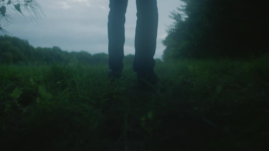 A person stumbling through the grass