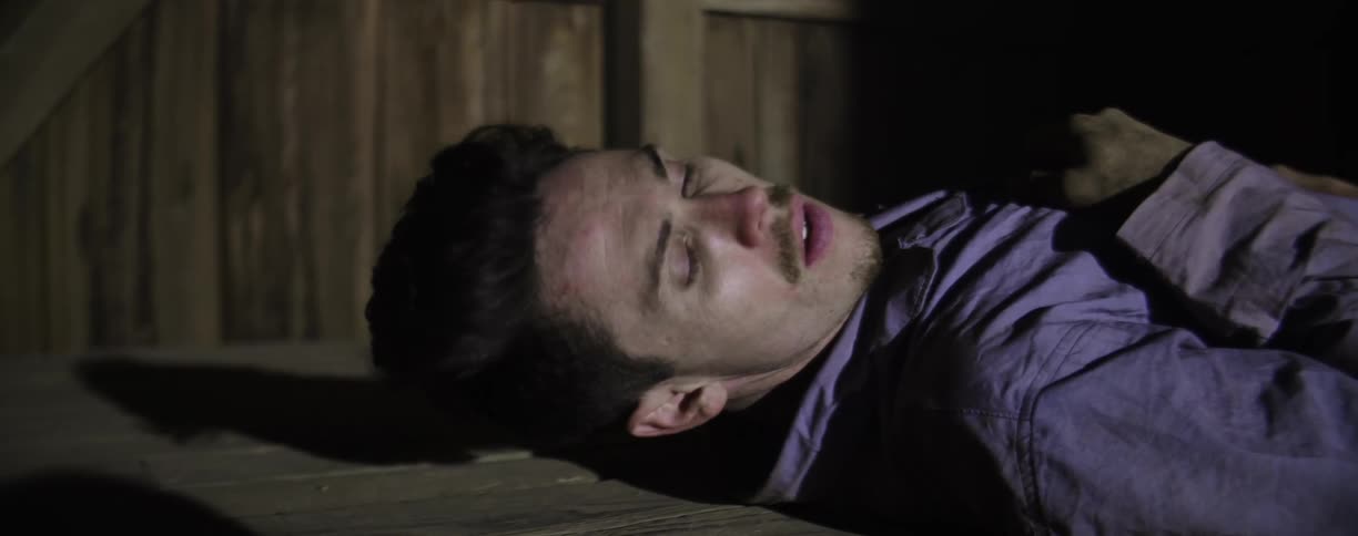 A man awakens on the floor in a barn as a door is opened