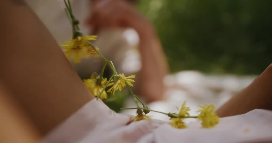 Flowers are dragged along a person
