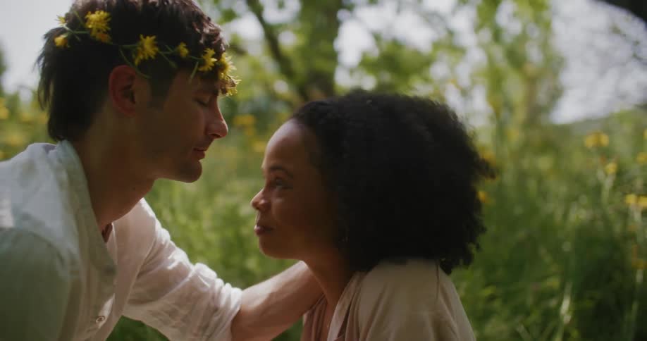 Couple in love in a forest landscape