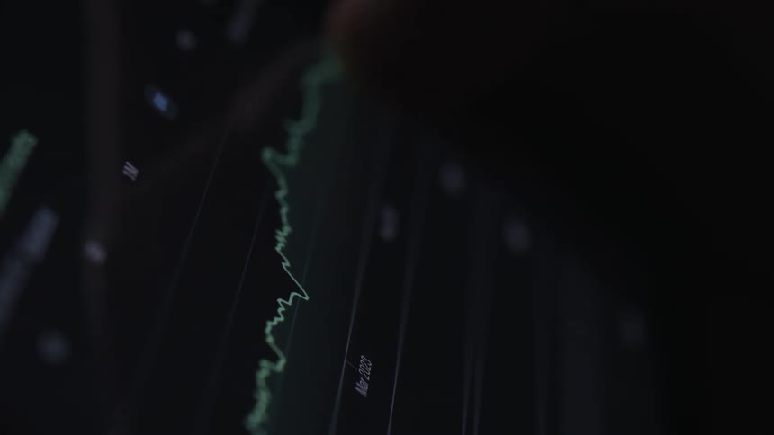 A close up of a persons finger scrolling on a graph on a tablet screen