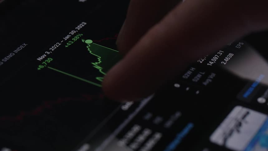 A person touches the graph on the tablet