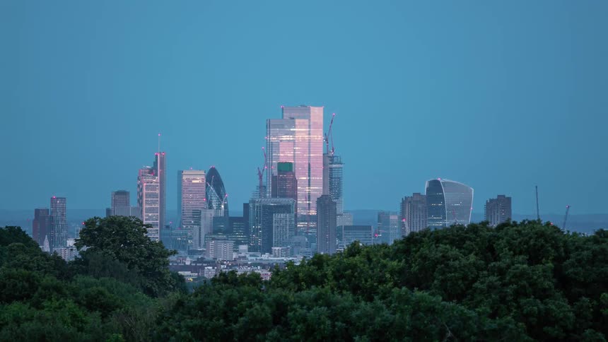 Tall buildings are in the distance