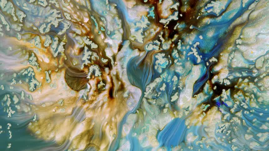 Abstract composition of a landscape with rivers of paint flowing