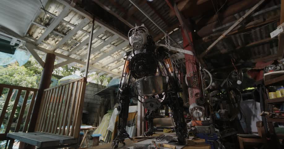 A half built robot is in the workshop