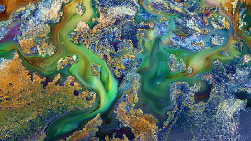 Abstract colorful satellite image of a miniature planet with flowing rivers