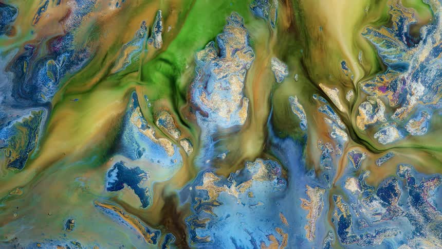 Abstract landscape of a river with green water
