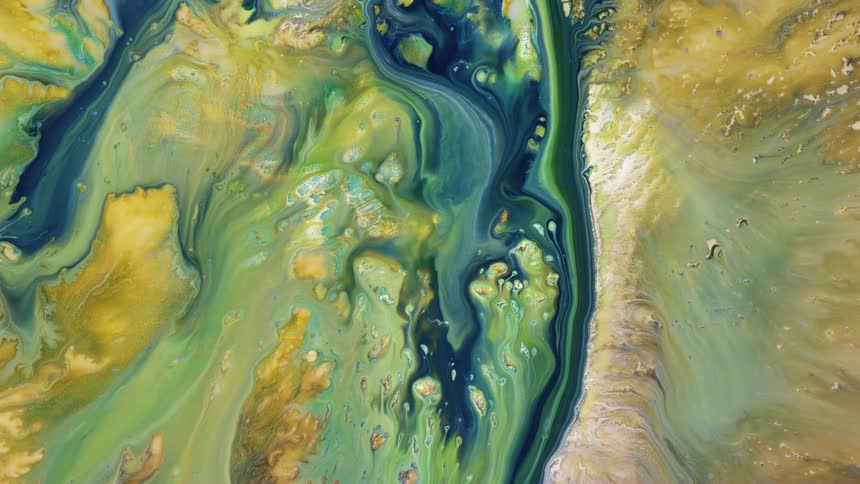 a green and blue river flows across the brown and yellow land