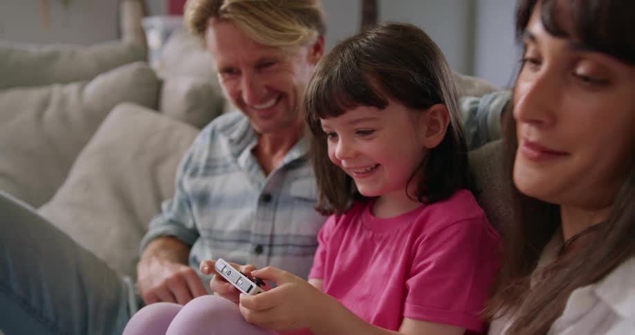 A family play video games together