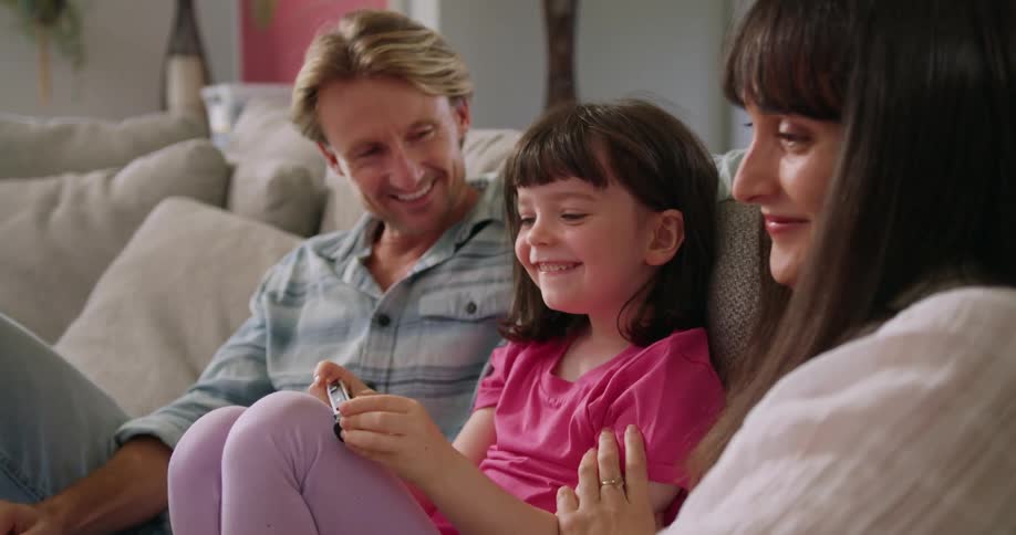 A family play video games together