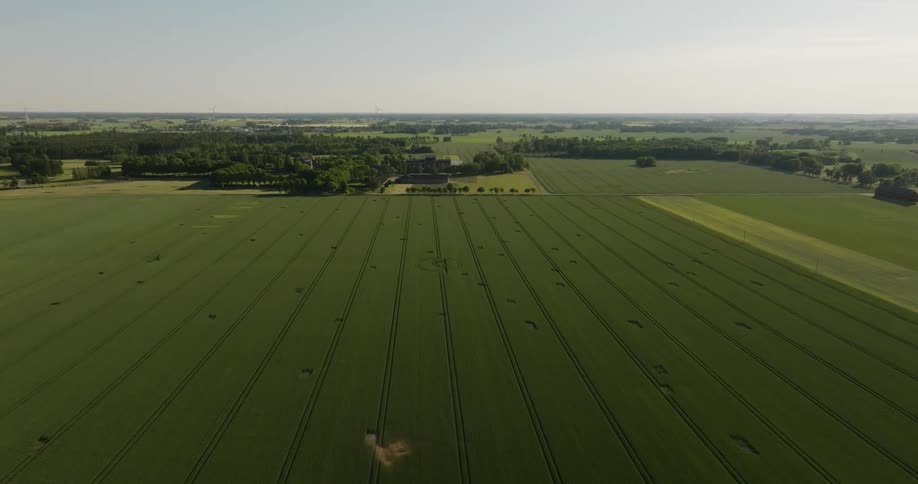 The farmland is flat and green