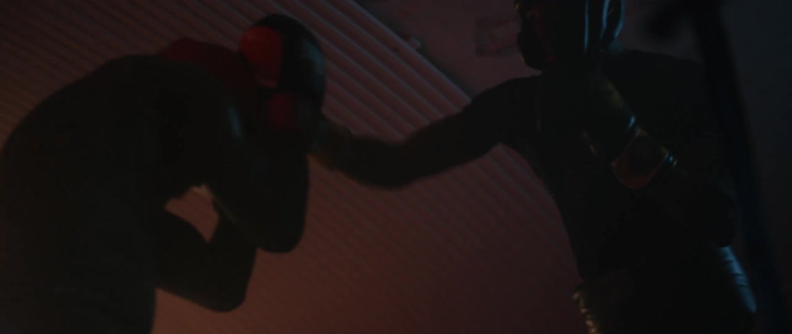 Two men boxing indoors