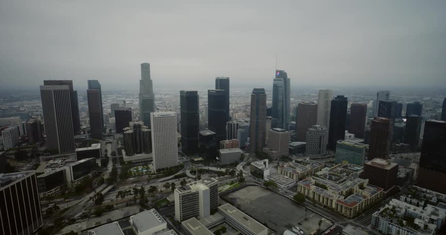 Skyscrapers in a metropolis on foggy day