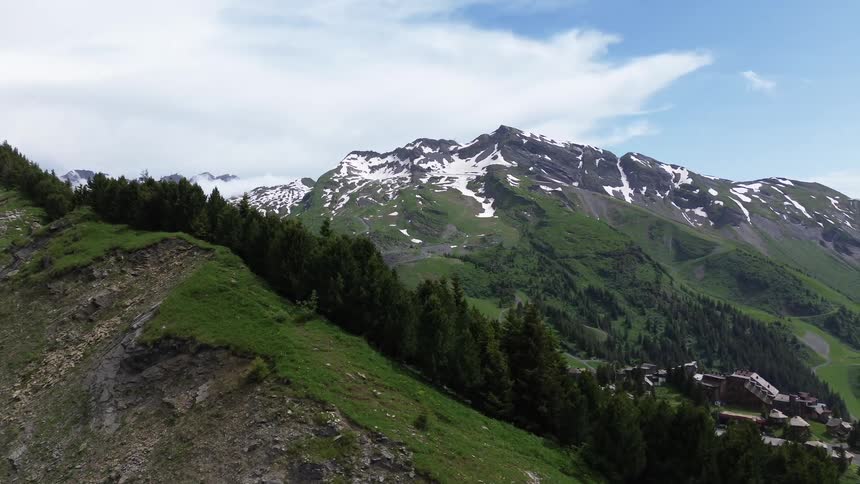 Aerial view of mountain ridge and mountain range