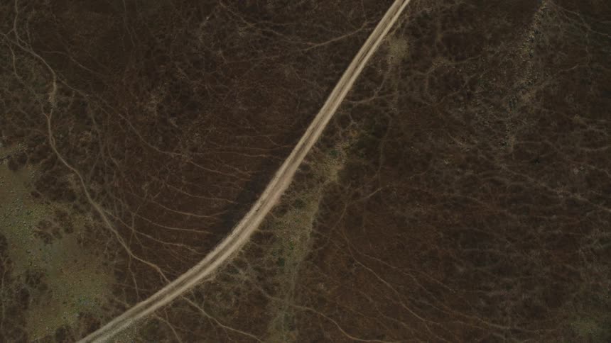 Road cuts through arid terrain