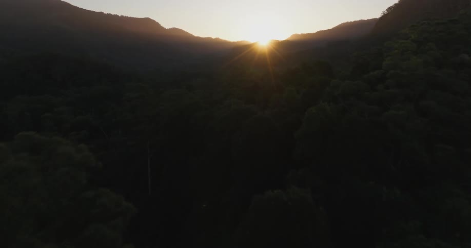 The mountains are covered in shade at sunrise