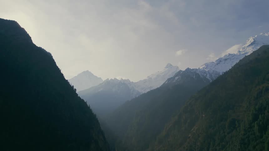 Fog covers the mountain range