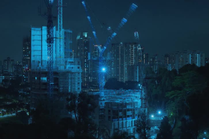 Buildings are constructed in a time lapse
