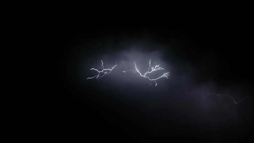 A lightning storm cutting through the night sky in two opposite directions at once