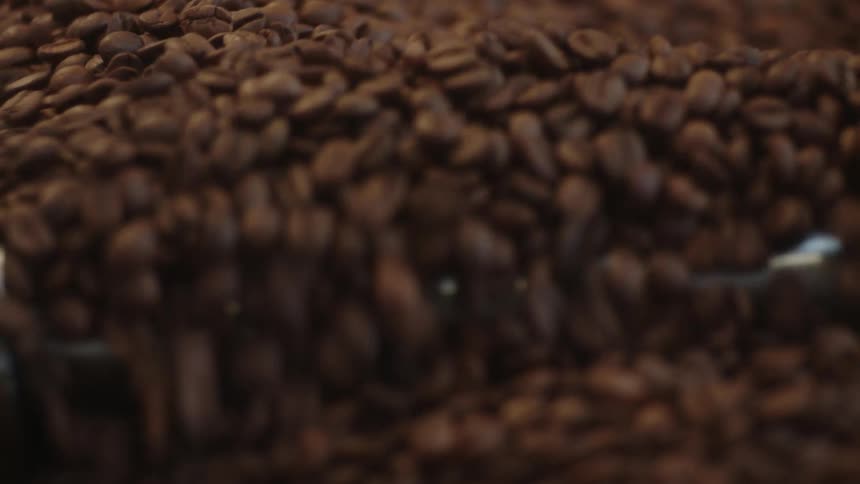 Coffee beans spinning in an industrial machine