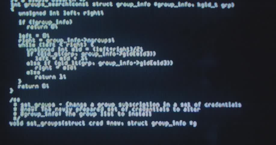 Abstract online programming code typing and scrolling on the computer monitor with visible rgb pixels as a web developer or coder programs a homepage or a search engine based on an algorithm and artificial intelligence