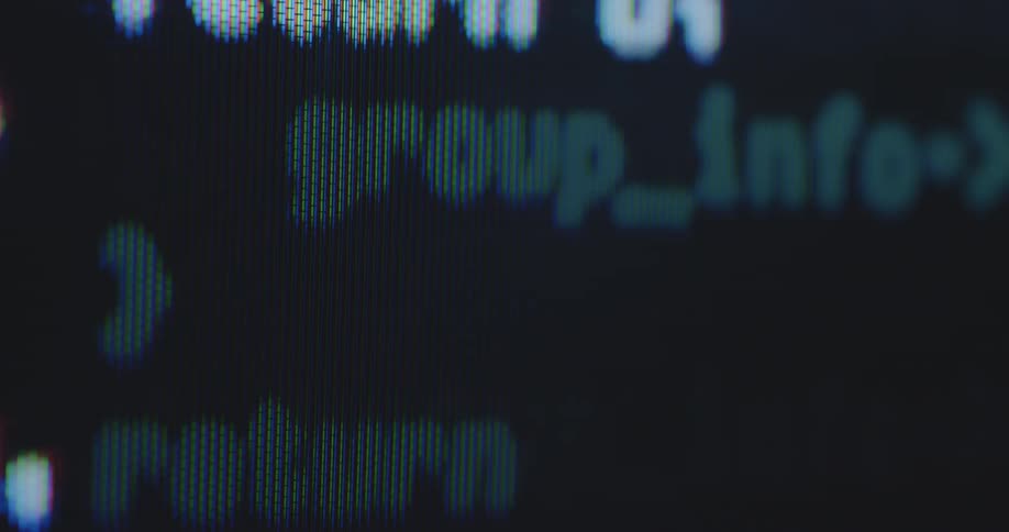 The programming code of an anti-virus program or artificial intelligence is automatically scrolling on the screen with rgb pixels while scanning the world wide web and internet for results based on a search algorithm