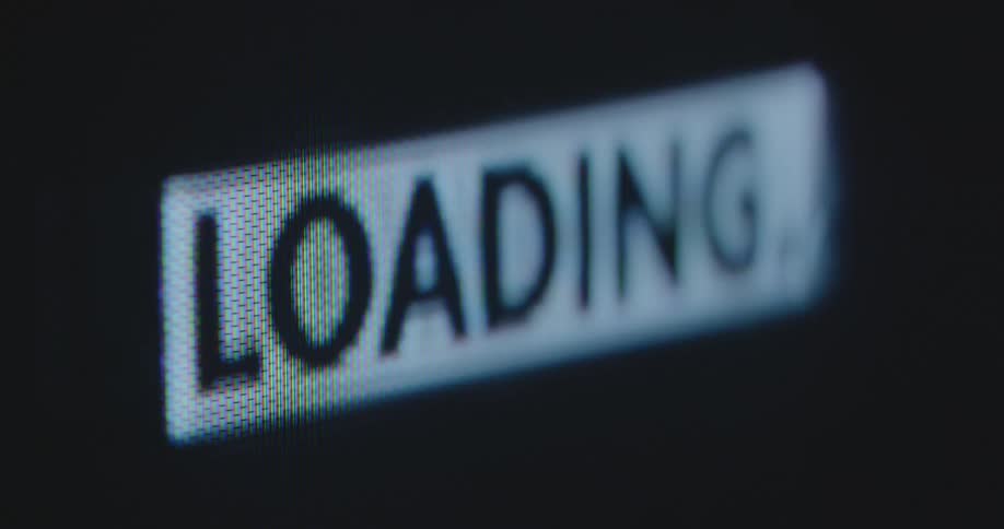Black and white loading bar sign or message is displayed on futuristic retro TV or computer screen indicating the load level of an ongoing accumulation or searching process of a search algorithm based on artificial Intelligence