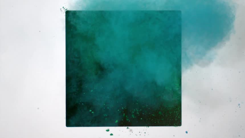 Blue dirt then green dirt fly out of a black square