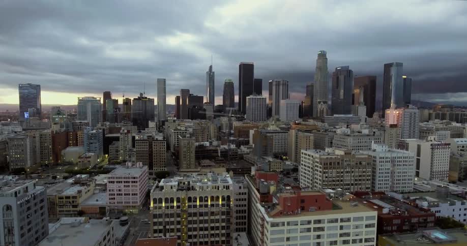 Drone view of Los Angeles on a cloudy day
