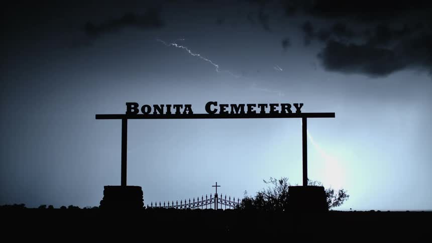 A huge streak of bright lightning in the sky