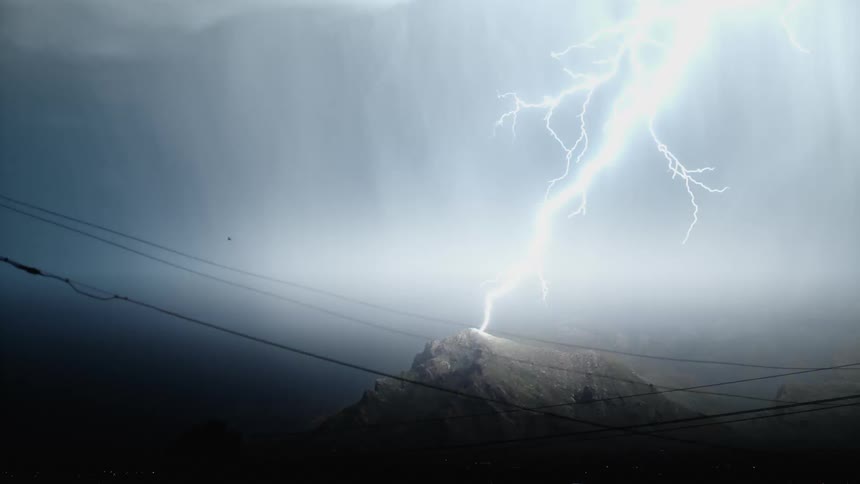 Lightning strikes at night