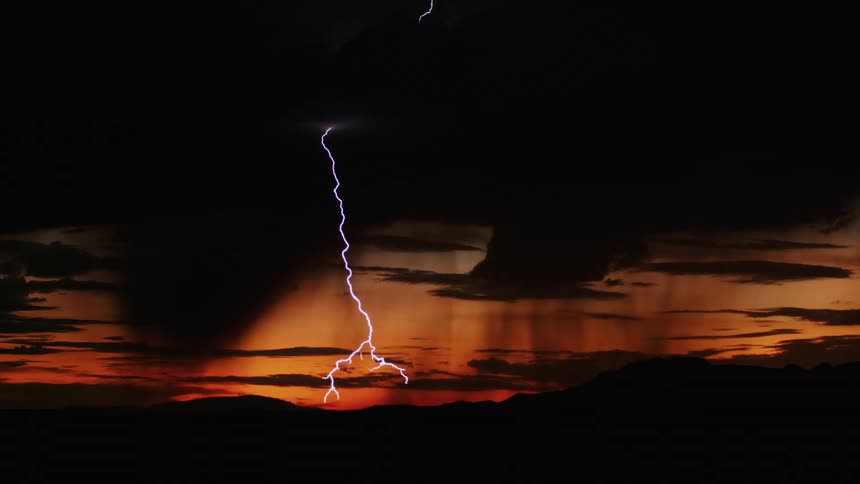 Black clouds with strong gusts of thunder and the sun in the background