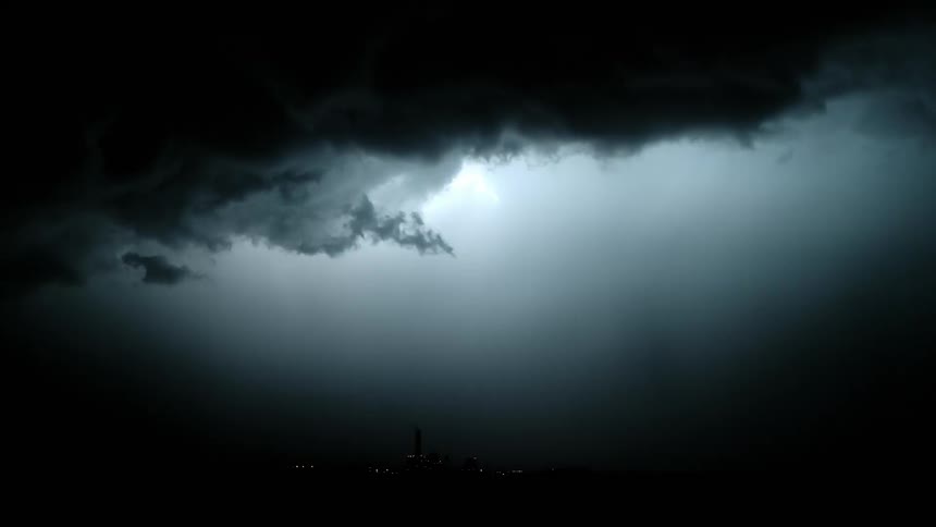 A storm at night with lightning and dark clouds