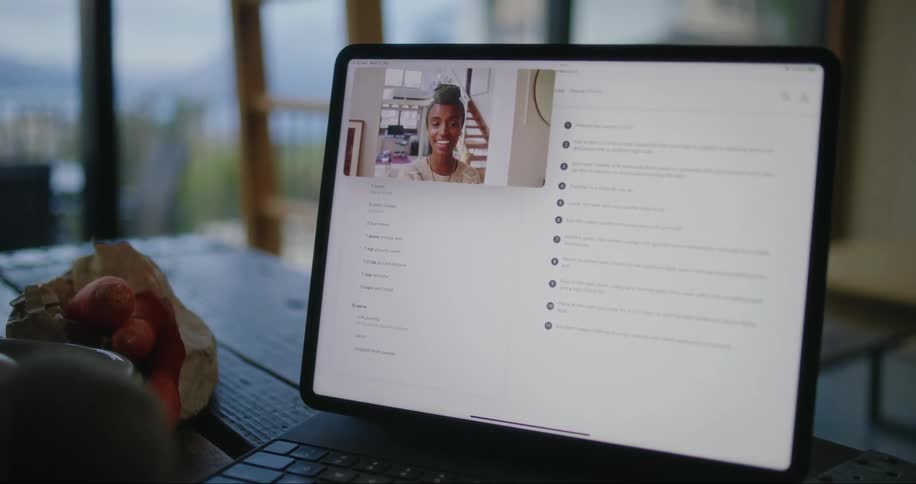 Laptop displaying a young lady talking over the internet