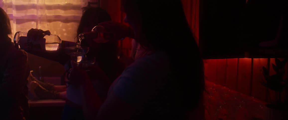 Friends pour liquor at party in dark room at home