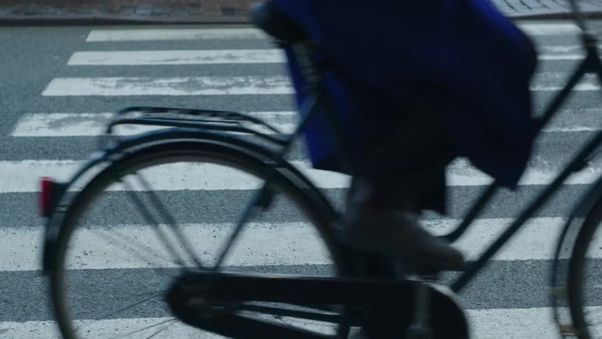People passing by on bicycles at the crosswalk