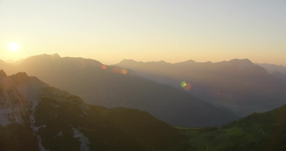 Aerial of the mountain with vegetation during dawn