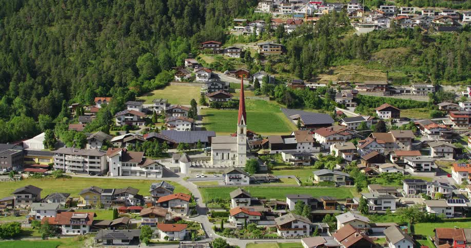 Church sits in center of town built near forest