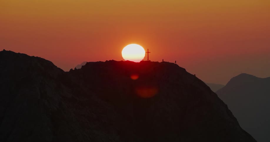 Aerial view of the sunrise in the mountains
