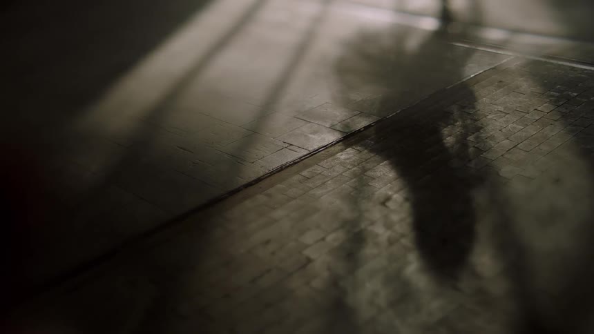 Shaow reflection on the floor of a woman spinning as she dance