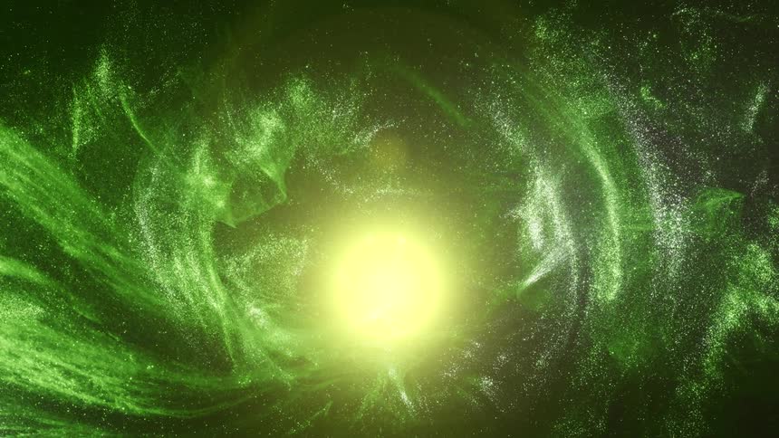 Astronomical phenomenon with green light in a bright galaxy