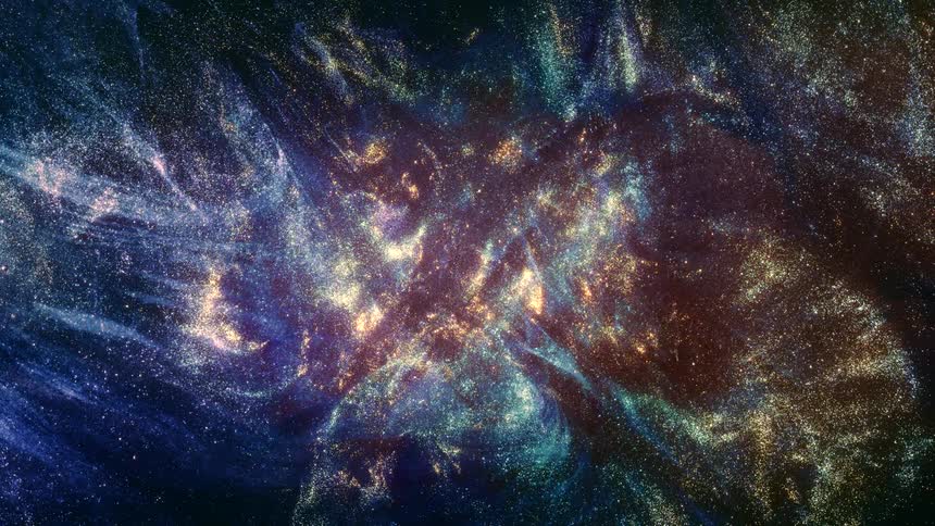Gold and silver shimmering streaks of light over a dark blue background